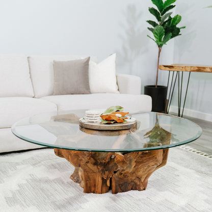 Mesa baja de raíz de teca
