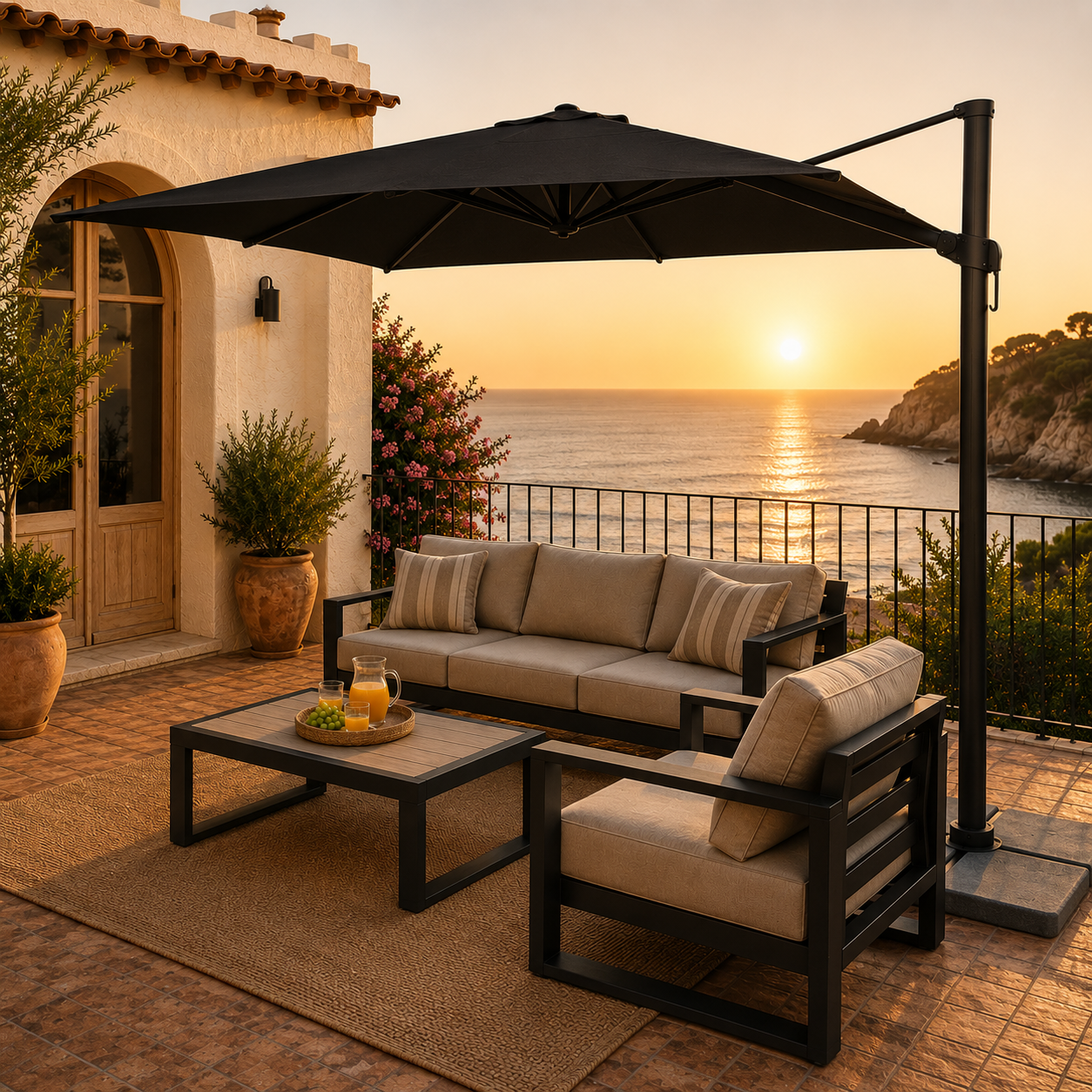 Black Outdoor Umbrella by Dumas Design Garden Furniture in Benissa on the Costa Blanca in Spain