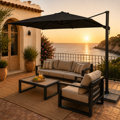 Black Outdoor Umbrella by Dumas Design Garden Furniture in Benissa on the Costa Blanca in Spain
