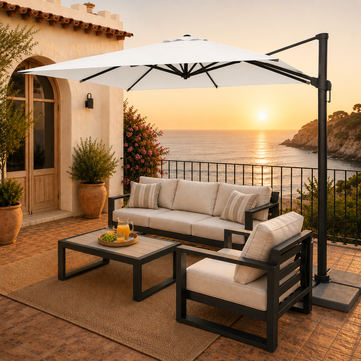 Black White Outdoor Umbrella by Dumas Design Garden Furniture in Benissa on the Costa Blanca in Spain
