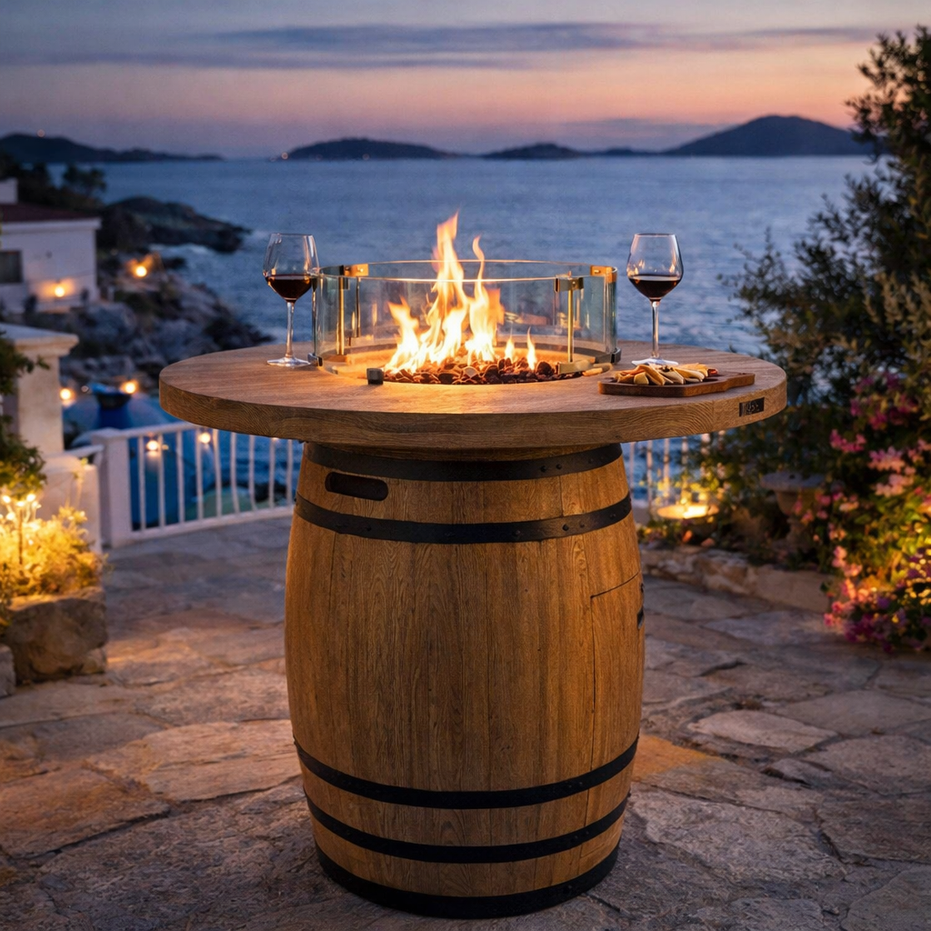 Gas Fire Pit Barrel Table.
