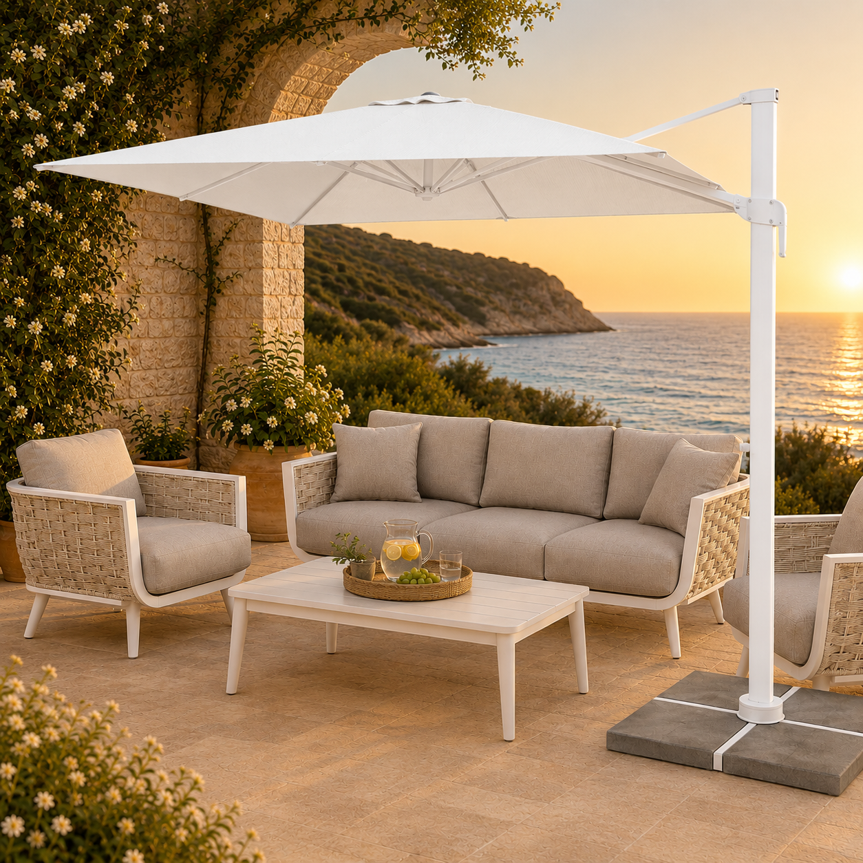 White Outdoor Umbrella by Dumas Design Garden Furniture in Benissa on the Costa Blanca in Spain