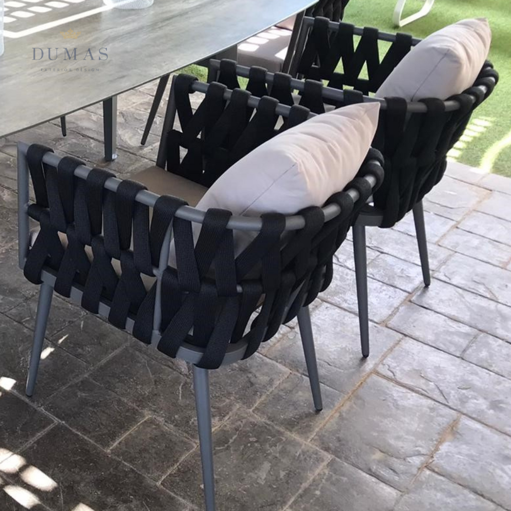 Dark Slate Gray Premium Rope Chair | Vertical Weaving- High Arm Rest