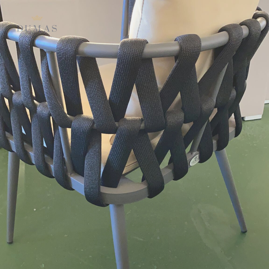 Dim Gray Premium Rope Chair | Vertical Weaving- High Arm Rest